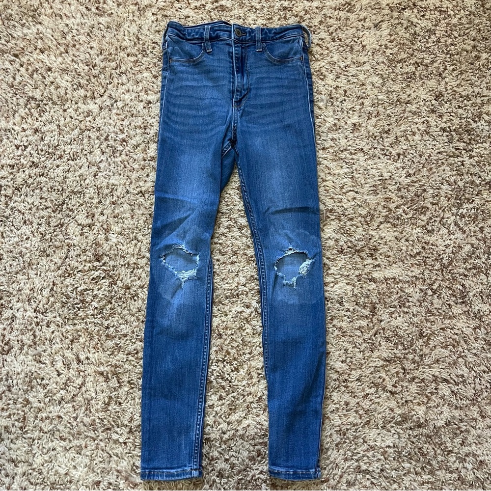 Hollister Dark Blue Ripped Skinny Jeans